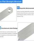 Close-up view of 16 Pack Flat Plate Straight Brackets 40MM Stainless Steel Flat Metal Braces, featuring countersunk holes and brushed finish
