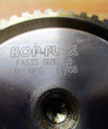 Close-up of New One And A Half Inch 50 Tooth Flex Hub Coupling showing engraved details on metallic surface.