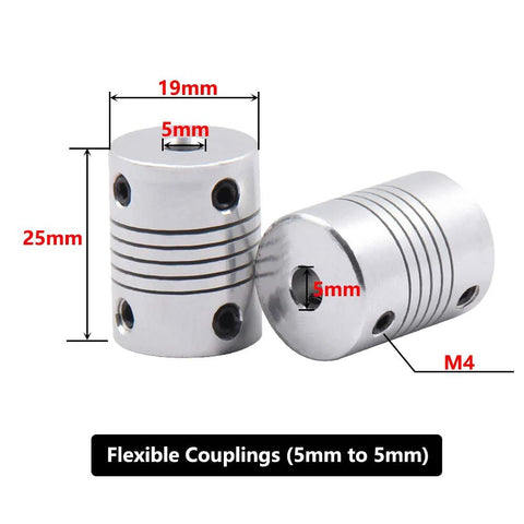 5mm to 5mm flexible aluminum couplings set for NEMA 17 stepper motors, 5 pieces, durable with smooth torque transfer, CNC and 3D printer compatible