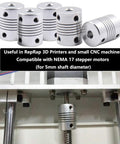 Flexible 5mm To 6mm Aluminum Alloy Couplings 5Pcs Joint Connectors for NEMA 17 Stepper Motors on a CNC Machine