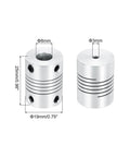 Flexible Aluminum Shaft Coupling 3mm To 8mm Bore 25mm Long 19mm Outer Diameter For Stepper Motors Encoders 3D Printers Silver