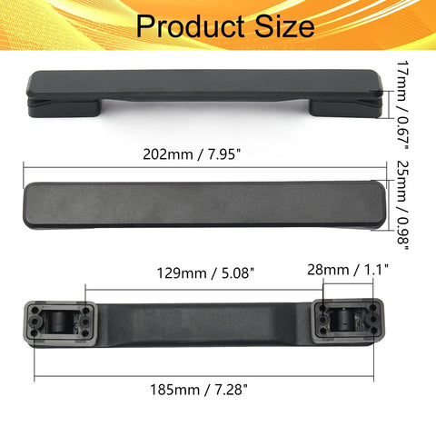 2 Pieces Luggage Replacement Handle Pulls in Flexible Black Plastic, 240mm Total Length, 25mm Width, Durably Designed