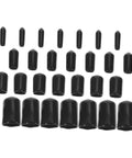80 Pack Flexible Bolt Caps And Thread Protector End Caps for metal tubing and posts, various sizes displayed in black rubber.