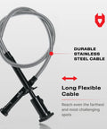 Flexible magnetic claw pickup tool showcased with a durable stainless steel cable for reaching tight spots easily.