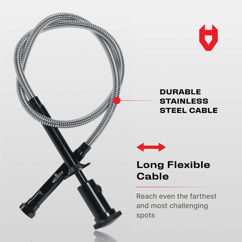Flexible magnetic claw pickup tool showcased with a durable stainless steel cable for reaching tight spots easily.