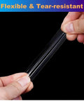 Ultra Thin Clear Double Sided Tape For DIY Crafts And Home Projects being stretched between fingers, demonstrating flexibility and tear-resistance.