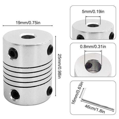 5 Pcs Flexible Couplings 5mm To 8mm Shaft For NEMA 17 Stepper Motors, 19mm diameter, includes Allen wrenches, aluminum alloy