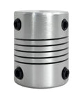 Close-up of a 5 Pcs Flexible Couplings 5mm To 8mm Shaft For NEMA 17 Stepper Motors Compatible with small CNC machines, made from aluminum alloy.