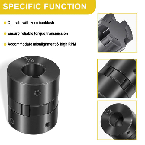 This L-Jaw flexible coupling set ensures smooth, backlash-free power transfer between 1/2 and 3/4 inch shafts with keyways and set screws.