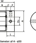 Technical drawing of NBK Japan MJC-20CS-EBL 4mm to 7mm Jaw-type Flexible Coupling with measurements and specifications.