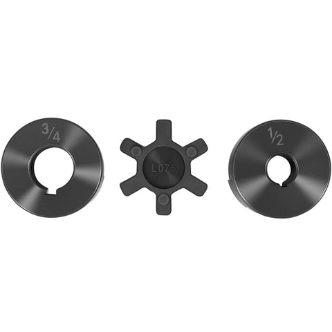 This L-Jaw flexible coupling set ensures smooth, backlash-free power transfer between 1/2 and 3/4 inch shafts with keyways and set screws.