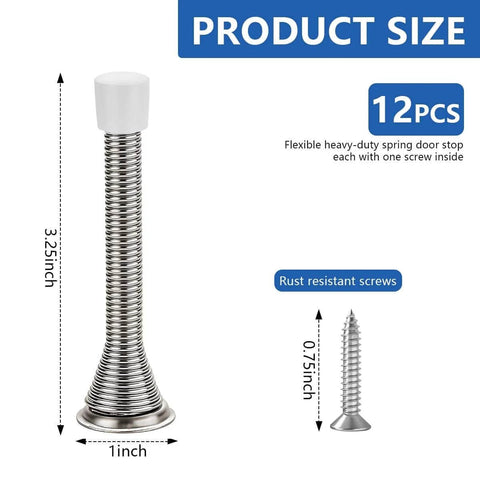 Pack Of 12 Spring Door Stops Flexible Heavy Duty Door Stoppers With Rust Proof Screws And Rubber Bumper Tips Satin Nickel Finish Size Guide