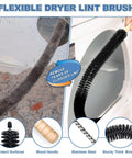 Flexible dryer lint brush from two piece dryer vent cleaner kit with universal vacuum adapter removes built up lint from ducts.