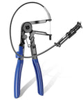 Flexible Hose Clamp Pliers 27 Inch Long Reach Automotive Clamp Removal Tool For Car Coolant Hoses Water Pipes Radiator Hoses And Spring Clamps Loosening And Removal In Hard To Reach Areas. Black pliers with blue handles and flexible wire.