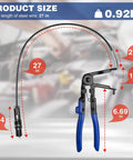 Flexible Hose Clamp Pliers 27 Inch Long Reach Automotive Clamp Removal Tool For Car Coolant Hoses Water Pipes Radiator Hoses And Spring Clamps Loosening And Removal In Hard To Reach Areas with blue handles and measurements