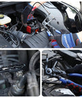 Flexible Hose Clamp Pliers 27 Inch Long Reach Automotive Clamp Removal Tool in engine bay, loosening radiator hoses.