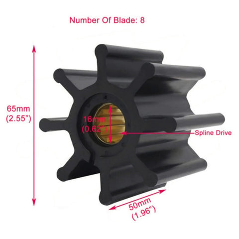 Uanofcn 091028B Flexible Impeller Replaces Johnson 09-1028B with 8 blades, 65mm height, designed for marine cooling systems.