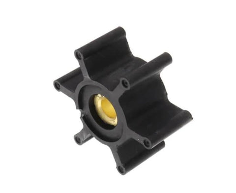 Black rubber flexible impeller for Milwaukee transfer pumps, showing front view and central yellow hub.