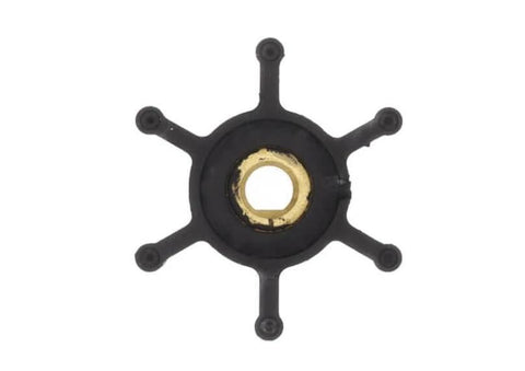 Front view of a Flexible Impeller for Milwaukee Transfer Pumps with black rubber exterior and central brass hub.