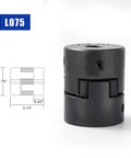 Flexible One Half To Three Quarter Inch L Jaw Coupling Three Piece Set With Rubber Spider for automation equipment and motors.