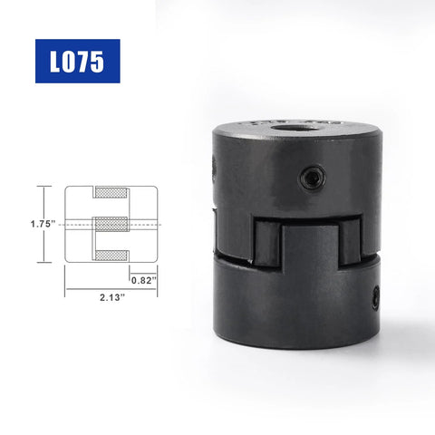 Flexible One Half To Three Quarter Inch L Jaw Coupling Three Piece Set With Rubber Spider for automation equipment and motors.