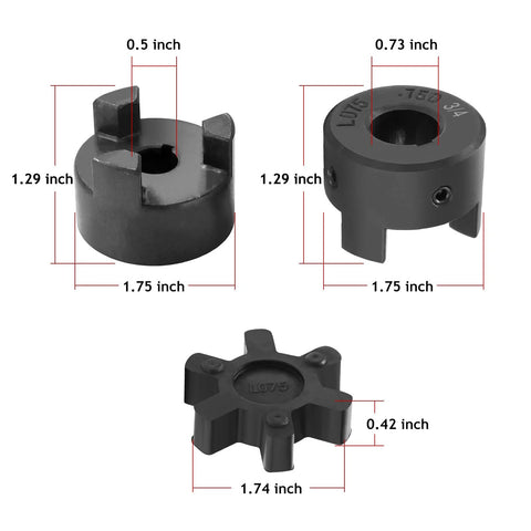 Flexible One Half To Three Quarter Inch L Jaw Coupling Three Piece Set With Rubber Spider for machine tools and motors