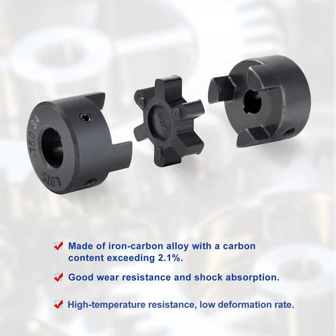 Flexible One Half To Three Quarter Inch L Jaw Coupling Three Piece Set With Rubber Spider for heavy duty machine tools.