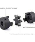 Flexible 3-Piece L075 L-Jaw Coupling Set With Buna-N NBR Rubber Spider, made of HT250 steel, for log splitters, showing three components