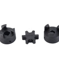 Flexible 3-Piece L075 L-Jaw Coupling Set With Buna-N NBR Rubber Spider, 1/2 To 5/8 Inch Bore, 1/8 Inch Keyway On One Half And 3/16 Inch Keyway On The Other, Includes Set Screws, Interchangeable With Lovejoy Martin Browning TB Woods For Log Splitters displayed front view