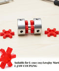 Flexible L095 NBR Rubber Spider Insert Set For L Jaw Couplings, 4 Pack in red, shown with coupling parts on a light background