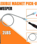 Flexible magnet pick-up sweeper with black handle and bendable metal tube, 2lbs pull capacity, shown in various angles.