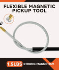 Four piece telescoping magnetic pickup tool set includes a 10 lb extender, a 1.5 lb tool, a 20 inch flexible sweeper and a 3x3 inch magnetic parts tray, helping you quickly grab screws, nails and metal parts from tight spaces and under cabinets. Shown is the flexible 1.5 lb pickup tool.