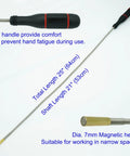 Flexible Magnetic Pickup Tool 25 Inch Bendable Magnetic Snake With 2 Pound Pull And Narrow 7mm Magnet Head, side view showing dimensions
