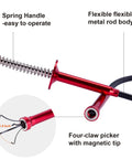 Bendable Flexible Magnetic Pickup Tool With Four Claws And A 24 Inch Reach showing spring handle and metal rod body