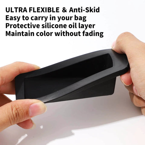 2 Pack Premium Rubber Door Stoppers For Bottom Of Door Security Heavy Duty Non Slip Wedges being flexed by hands