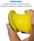 Close-up of a yellow Round Hand Sanding Block For 3 Inch Hook And Loop Discs 2 Pack being held, showcasing flexible rubber texture.
