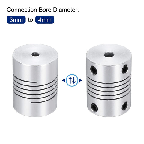 Flexible Aluminum Shaft Coupler 3mm To 4mm Bore 25mm Length 19mm Outer Diameter 2 Pack for 3D Printer CNC Machines Encoders and Motors