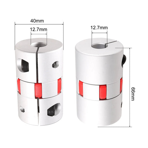 Flexible Shaft Coupling Half Inch To Half Inch Bore L66xD40 for servo stepped motor, side view showing dimensions 66x40mm
