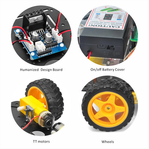 FlexiRover Arduino Building Kit With Customizable Robot Car Chassis And Four TT Motors And Wheels, detailed parts overview