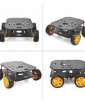 FlexiRover Arduino Building Kit With Customizable Robot Car Chassis And Four TT Motors And Wheels, side and front views