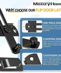 4 Inch Flip Gate Latch Set 180 Degree Barn Door Lock Latch heavy duty SUS304 stainless steel with black finish, design features detailed