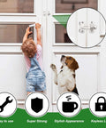 Child and dog next to door with 2 Pack Flip Latch Gate Latch Set 3 Inch Stainless Steel Flip Sliding Barn Door Lock installed