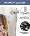 Crystal-clear floating picture frame with diamond-polished acrylic edges and silver standoffs displaying an image