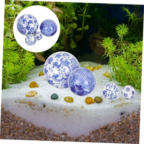 4pcs Floating Ceramic Balls Decorative Porcelain Orbs for Fish Tank Home Ornament and Pool Decor Hand-Painted Pattern and Stylish Decor