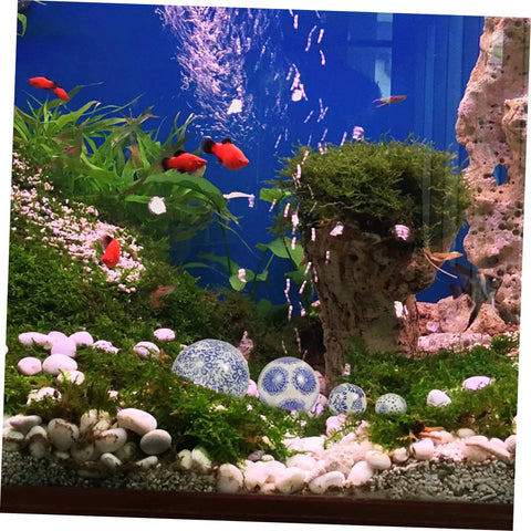 4pcs Floating Ceramic Balls Decorative Porcelain Orbs for Fish Tank Home Ornament and Pool Decor Hand-Painted Pattern