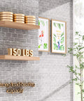 Beefy 8 Inch Floating Shelf Brackets Set for Hidden Support Blind Shelf Mounts for Floating Wood Shelves Includes Screws and Wall Plugs Black Steel Holds Up To 80 lbs installed on wall with decorative items.