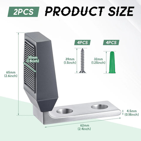 Two Pack Floor Door Stop Angle Door Stopper Heavy Duty Base For Doors With Up To Two Inch Gap Fits Wood And Concrete Floors Grey