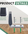 Two Pack Floor Door Stop Angle Door Stopper Heavy Duty Base For Doors With Up To Two Inch Gap Fits Wood And Concrete Floors Grey With Rubber Bumper And Stainless Steel Screws Includes Mounting Accessories, showing product details with rubber bumper and screws.
