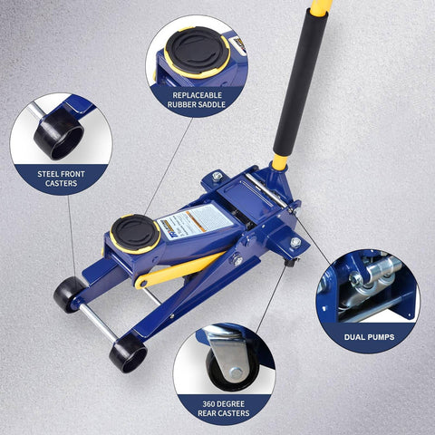 Heavy Duty 3 Ton Floor Jack With Low Profile Design, Hydraulic Steel Service Jack, Quick Rise Double Pump Lift details