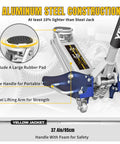 1.5 Ton Low Profile Floor Jack With Quick Lift Dual Pump For Cars And SUVs, 3300 Lb Capacity, shown with steel and aluminum build